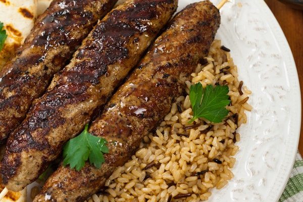 Homemade Grilled Ground Lamb Kebabs. Selective focus.